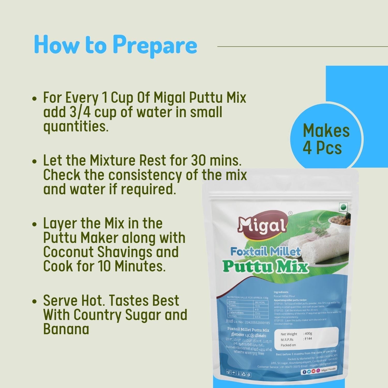 Foxtail Millet Puttu Mix | Thinai Puttu Podi