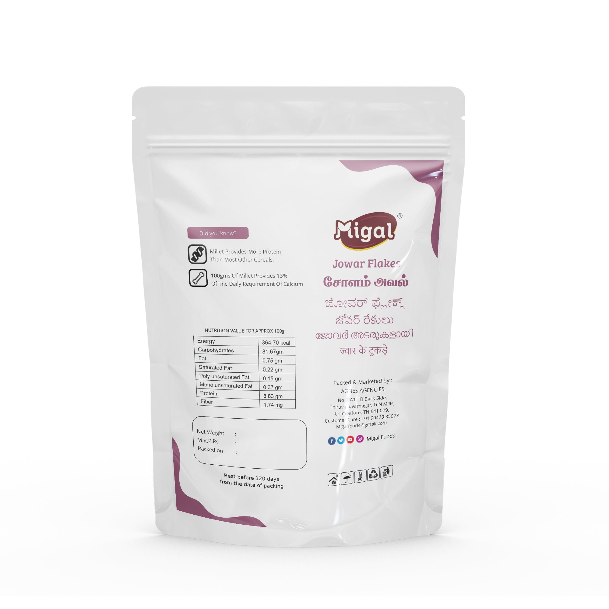 Jowar Millet Flakes Nutritional Facts